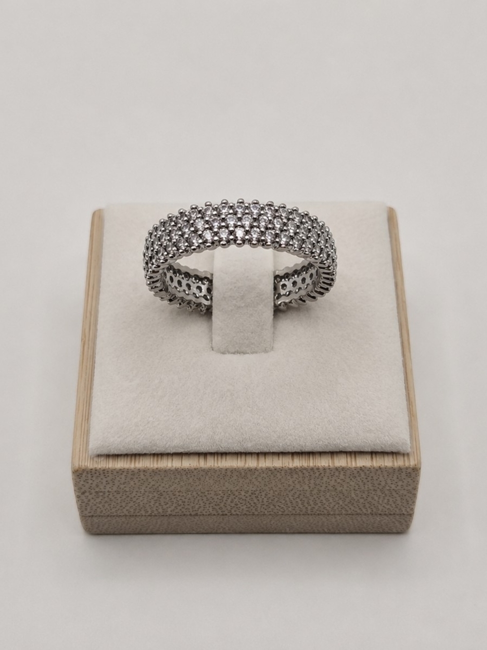 Silver Plated Pavé Eternity Band Ring | Sparkling CZ Crystal Statement Ring